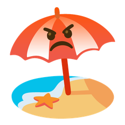 Beach with umbrella and Enraged face