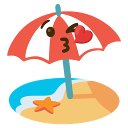 Beach with umbrella and Face blowing a kiss