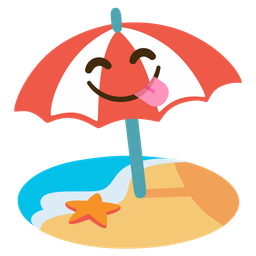 Beach with umbrella and Face savoring food