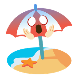 Beach with umbrella and Face screaming in fear