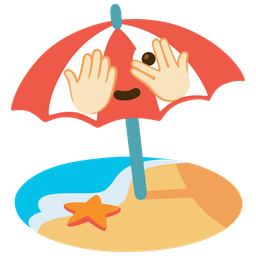 Beach with umbrella and Face with peeking eye