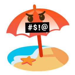 Beach with umbrella and Face with symbols on mouth