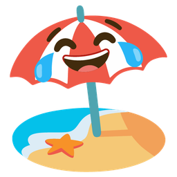 Beach with umbrella and Face with tears of joy