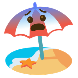 Beach with umbrella and Fearful face