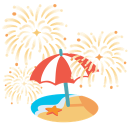 Beach with umbrella and Fireworks