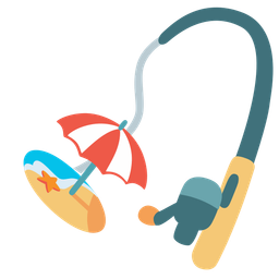 Beach with umbrella and Fishing pole