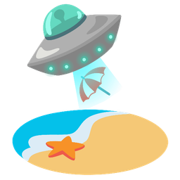 Beach with umbrella and Flying saucer