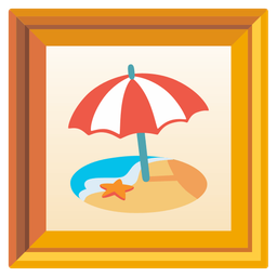 Beach with umbrella and Framed picture