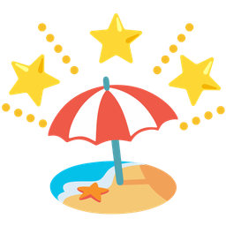Beach with umbrella and Glowing star