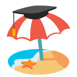 Beach with umbrella and Graduation cap