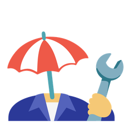 Beach with umbrella and Hammer and wrench