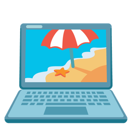 Beach with umbrella and Laptop