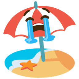 Beach with umbrella and Loudly crying face