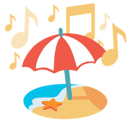 Beach with umbrella and Musical notes
