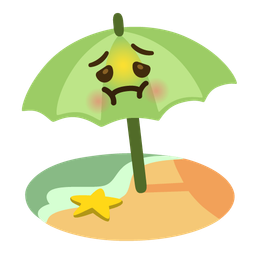Beach with umbrella and Nauseated face