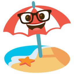 Beach with umbrella and Nerd face