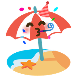Beach with umbrella and Partying face
