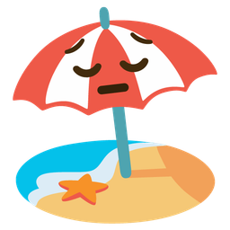 Beach with umbrella and Pensive face