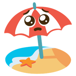 Beach with umbrella and Pleading face