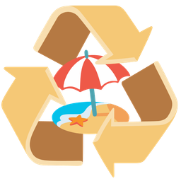 Beach with umbrella and Recycling symbol