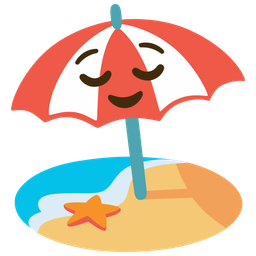 Beach with umbrella and Relieved face