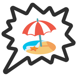 Beach with umbrella and Right anger bubble
