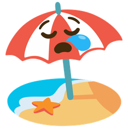 Beach with umbrella and Sleepy face