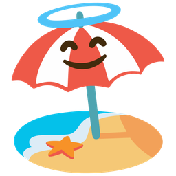 Beach with umbrella and Smiling face with halo