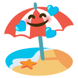 Beach with umbrella and Smiling face with hearts