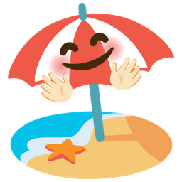 Beach with umbrella and Smiling face with open hands