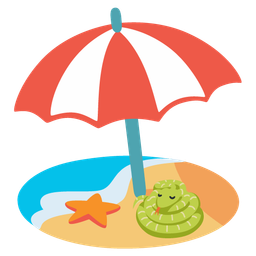 Beach with umbrella and Snake