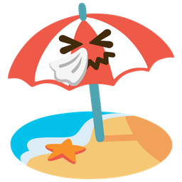 Beach with umbrella and Sneezing face