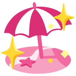 Beach with umbrella and Sparkling heart