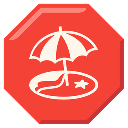 Beach with umbrella and Stop sign