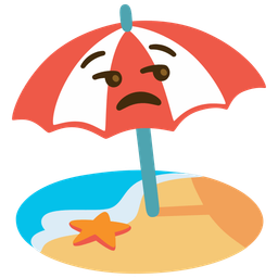 Beach with umbrella and Unamused face