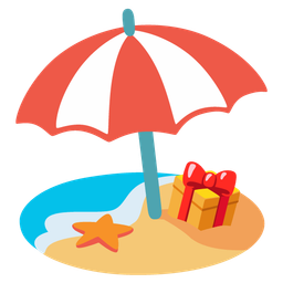 Beach with umbrella and Wrapped gift