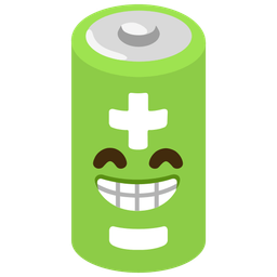 beaming face with smiling eyes and battery