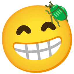 beaming face with smiling eyes and beetle