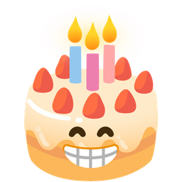 beaming face with smiling eyes and birthday cake