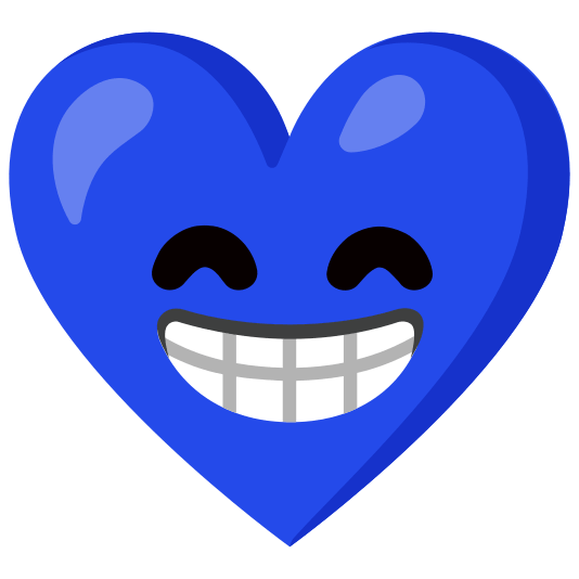 Beaming face with smiling eyes and Blue heart