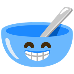 beaming face with smiling eyes and bowl with spoon