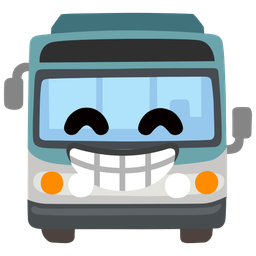 beaming face with smiling eyes and bus