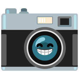 beaming face with smiling eyes and camera