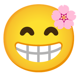 beaming face with smiling eyes and cherry blossom