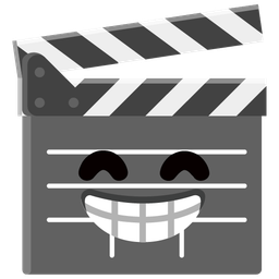 beaming face with smiling eyes and clapper board