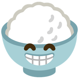 beaming face with smiling eyes and cooked rice