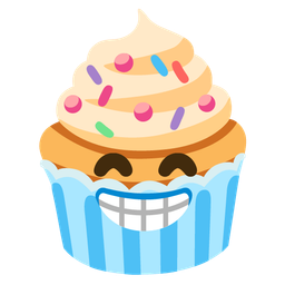 beaming face with smiling eyes and cupcake