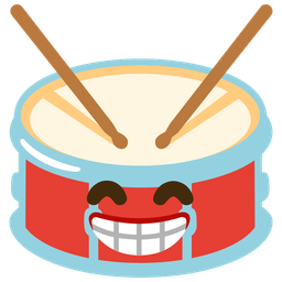 beaming face with smiling eyes and drum