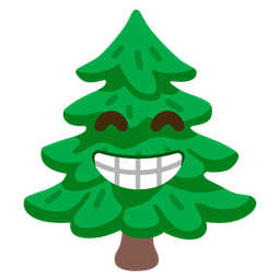 beaming face with smiling eyes and evergreen tree