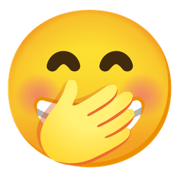 Beaming face with smiling eyes and Face with hand over mouth